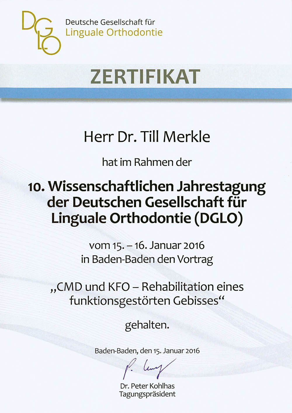Auszeichnung_01b Dr. Merkle Fachzahnärzte für Kieferorthopädie